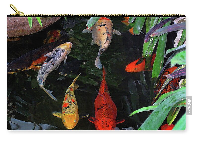 Koi Zip Pouch featuring the photograph Koi Pond 2 by Nancy Mueller