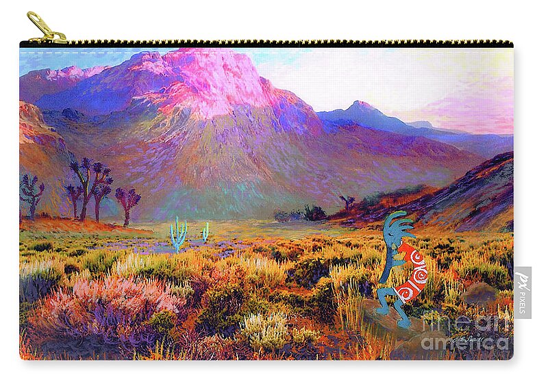 Spiritual Zip Pouch featuring the painting Kokopelli Dawn by Jane Small