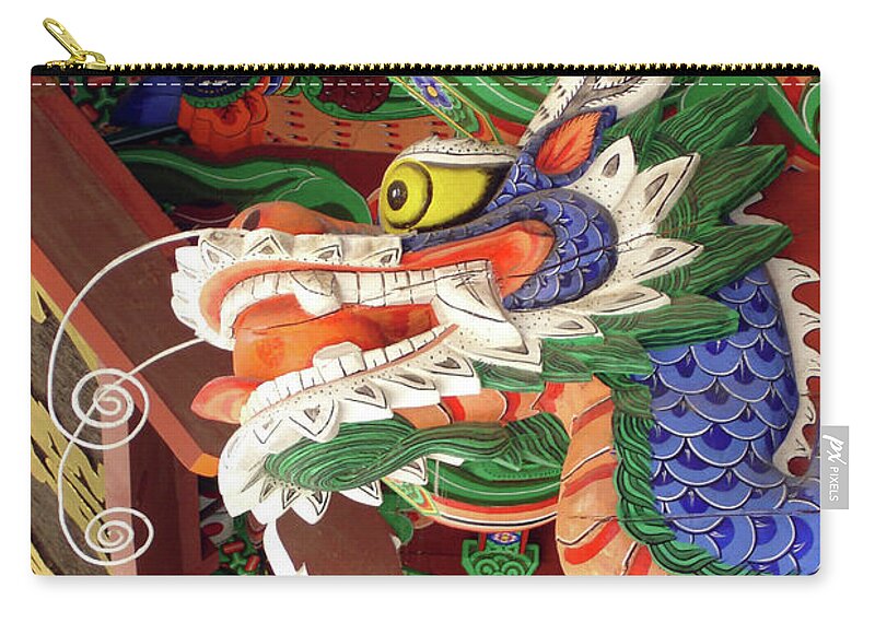 Dragon Zip Pouch featuring the photograph Korean dragon by Delphimages Photo Creations