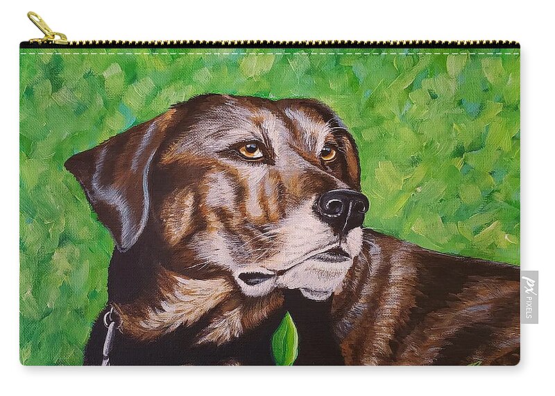 Mixed Breed Dog Zip Pouch featuring the painting Kuma by Sandra Lett