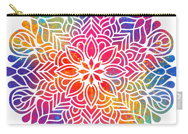 Colorful Carry-all Pouch featuring the digital art Kurama - Colorful Vibrant Rainbow Mandala Pattern by Sambel Pedes