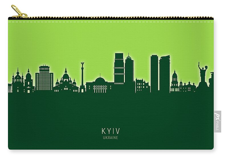 Kyiv Zip Pouch featuring the digital art Kyiv Ukraine Skyline #70 by Michael Tompsett