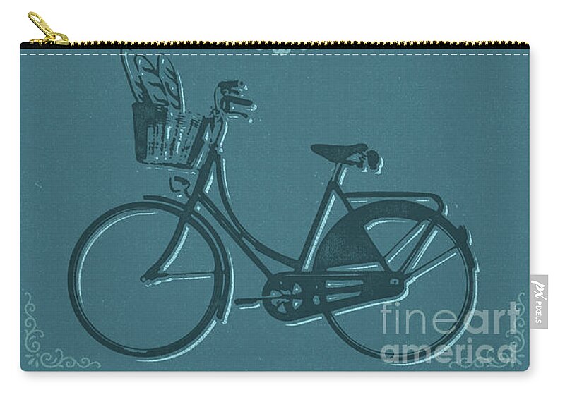 Bicycle Art Zip Pouch featuring the painting La Baguette Vintage Cafe Poster by Sassan Filsoof