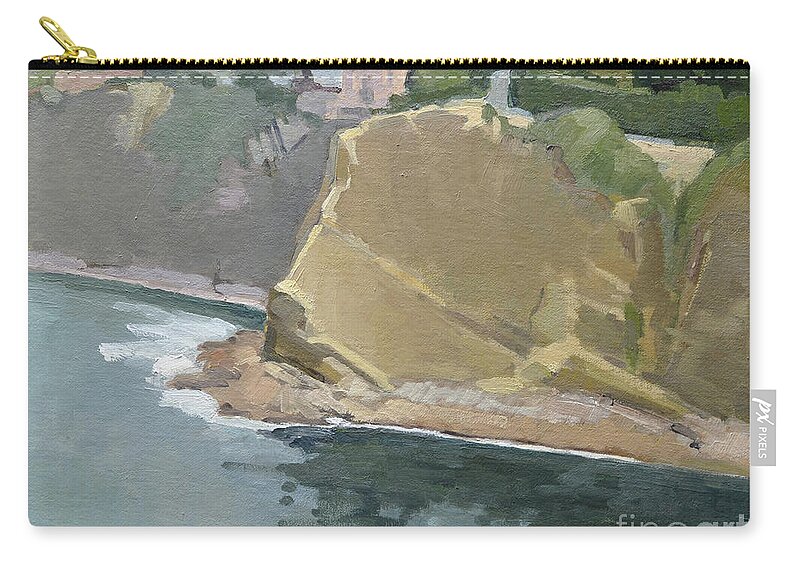 Bay Zip Pouch featuring the painting La Jolla Bay, Cliffs along Coastwalk by Paul Strahm