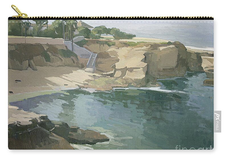 La Jolla Cove Zip Pouch featuring the painting La Jolla's Cove, San DIego by Paul Strahm