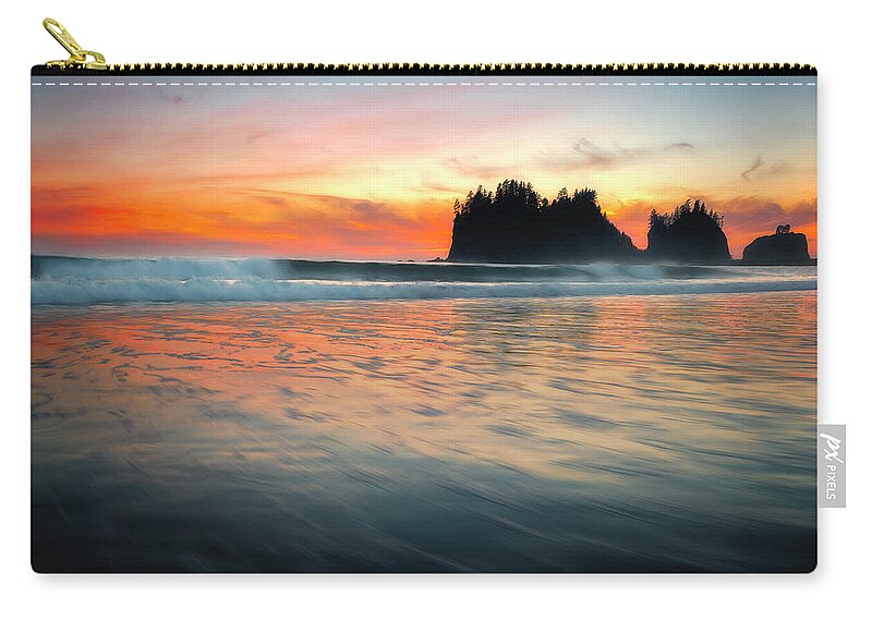 Sunset Zip Pouch featuring the photograph La Push First Beach at Dusk by Ryan Manuel