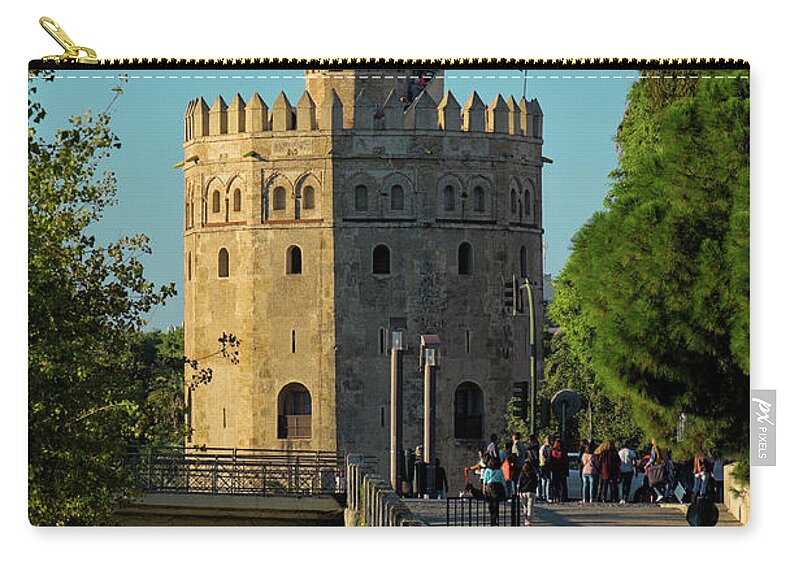 Torre Del Oro Zip Pouch featuring the photograph La Torre de Oro in Seville by Angelo DeVal