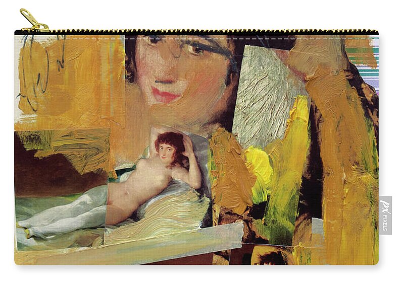 Collage Zip Pouch featuring the mixed media Lady Goya by Nop Briex