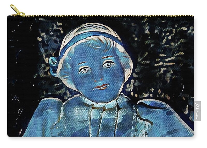 Antique Zip Pouch featuring the mixed media Lady in Blue by Ally White
