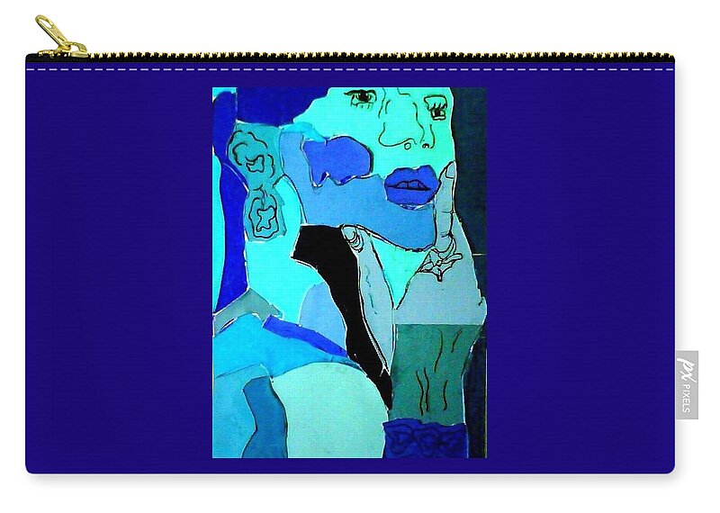 Lady Zip Pouch featuring the mixed media Lady in Blue by Suzanne Berthier