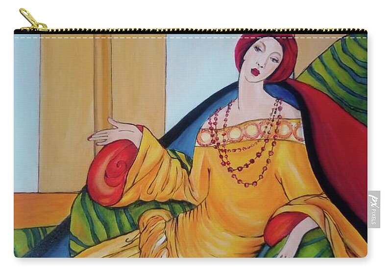 Lady Zip Pouch featuring the painting Lady in Pillows by Leonida Arte