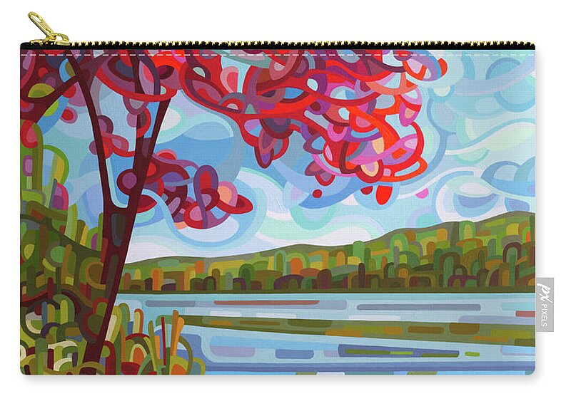 Fall. Red Maple Zip Pouch featuring the painting Lady in Red by Mandy Budan