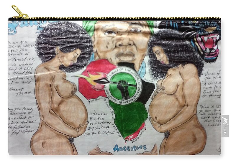 Black Art Zip Pouch featuring the drawing Lady by Joedee