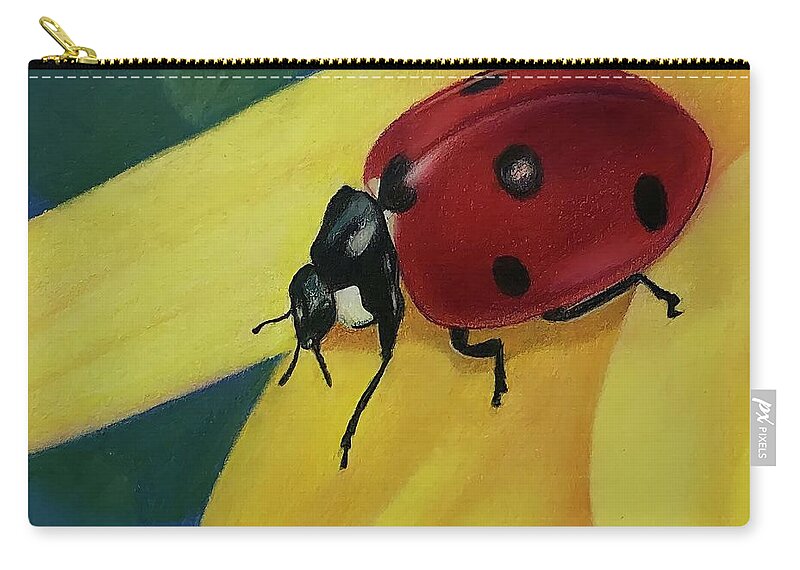 Ladybug Zip Pouch featuring the drawing Ladybug on Yellow Flower by Ana Tirolese