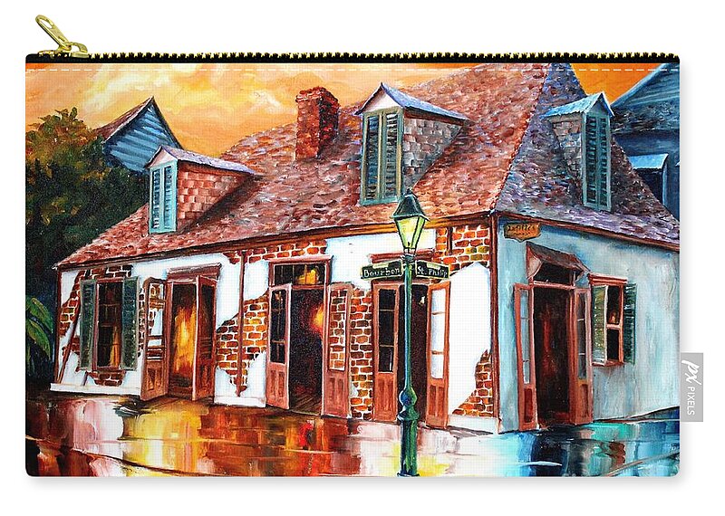 New Orleans Zip Pouch featuring the painting Lafitte's Bar on Bourbon Street by Diane Millsap
