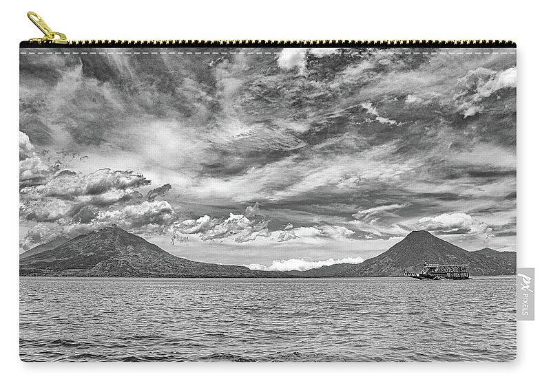 Lake Atitlan Zip Pouch featuring the photograph Lago de Atitlan BNW3 - Guatemala by Totto Ponce