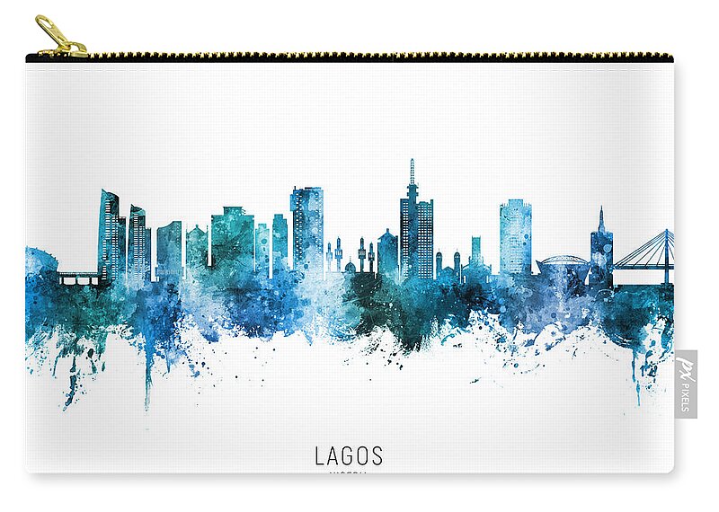 Lagos Zip Pouch featuring the digital art Lagos Nigeria Skyline #29 by Michael Tompsett