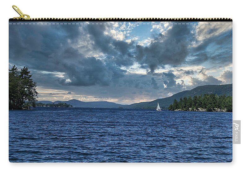 Boat Zip Pouch featuring the photograph Lake George Sailboat and Storm Clouds by Russel Considine