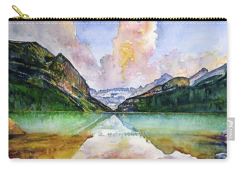 Lake Louise Zip Pouch featuring the painting Lake Louise Canada by John D Benson