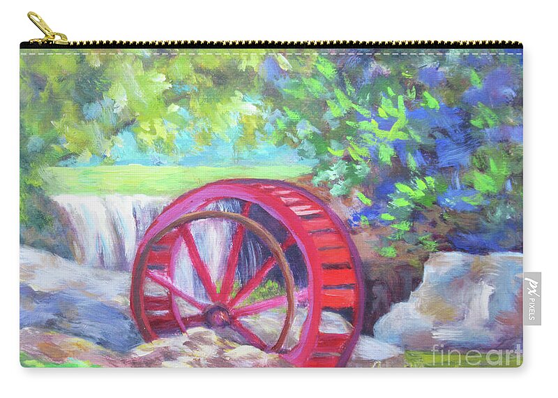 Water Zip Pouch featuring the painting Lake Louise Waterwheel by Anne Marie Brown