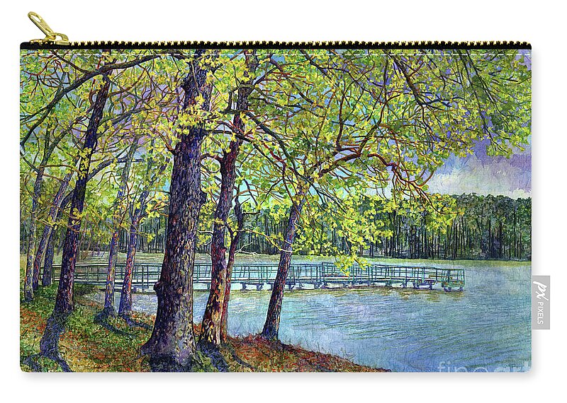 Texas Park Zip Pouch featuring the painting Lake Raven in Spring, Huntsville State Park by Hailey E Herrera