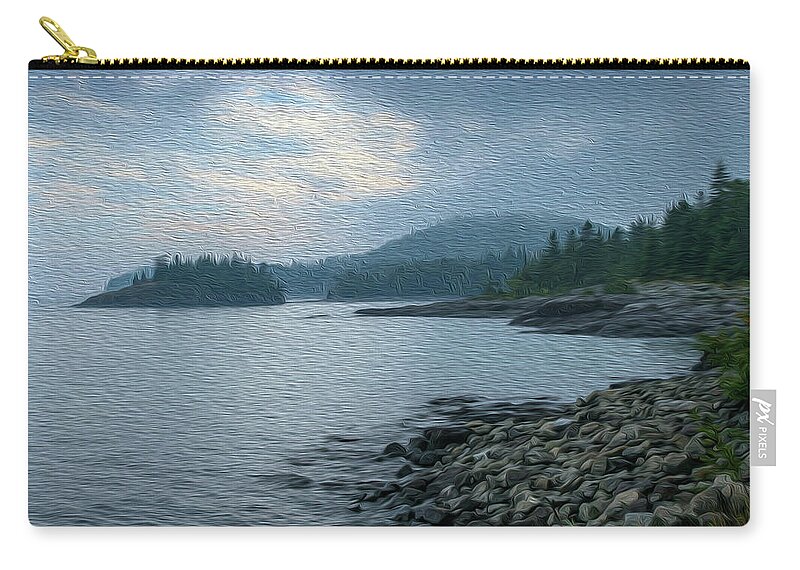 Mist Zip Pouch featuring the photograph Early Morning on Lake Superior by Robert Carter