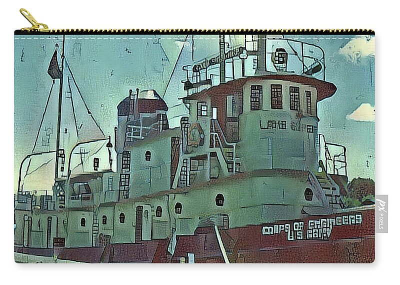 Lake Superior Tug Boat Zip Pouch featuring the digital art Lake Superior Tug Boat CAC day 15 by Cathy Anderson