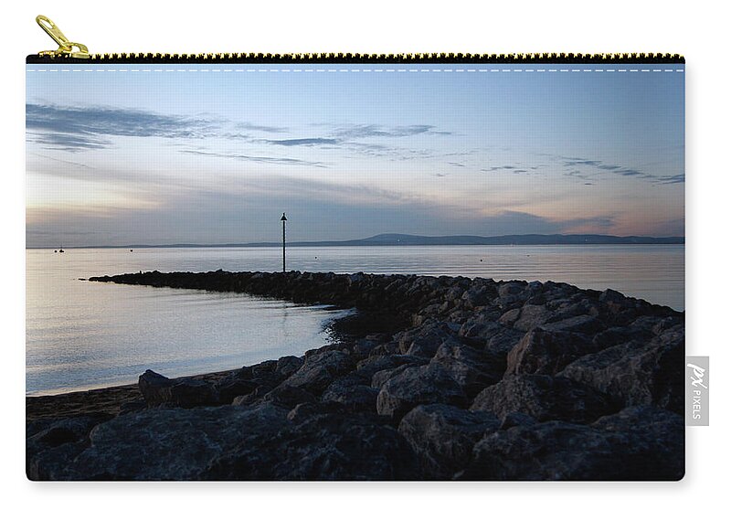 Lancashire Zip Pouch featuring the photograph LANCASHIRE, Morecambe. A Breakwater On The Bay. by Lachlan Main