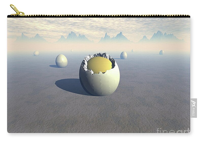 Sci Fi Zip Pouch featuring the digital art Landscape of Seven Eggs by Phil Perkins