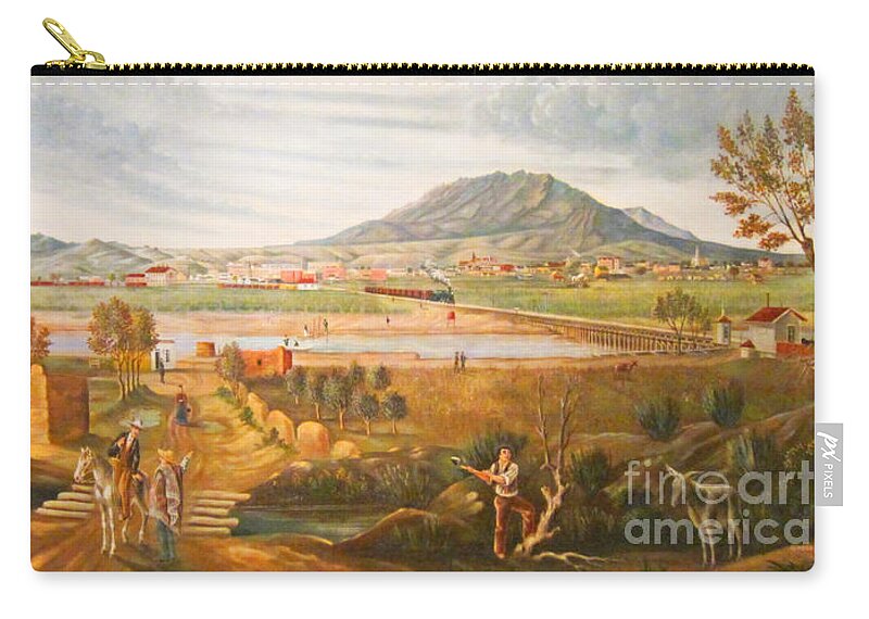 El Paso Zip Pouch featuring the painting Landscape View of El Paso Texas 1885 by Peter Ogden