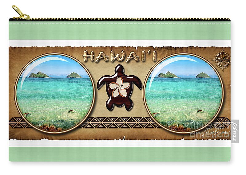 Hawaiian Coffee Mug Design Zip Pouch featuring the photograph Lanikai Beach Two Sea Turtles and Two Mokes Hawaiian Style Coffee Mug Design by Aloha Art