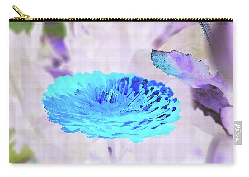 Beautiful Zip Pouch featuring the digital art Large blue Flower on Blue and Purple by David Desautel