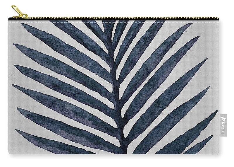 Navy Zip Pouch featuring the painting Large Palm Leaf Blue by Rachel Elise