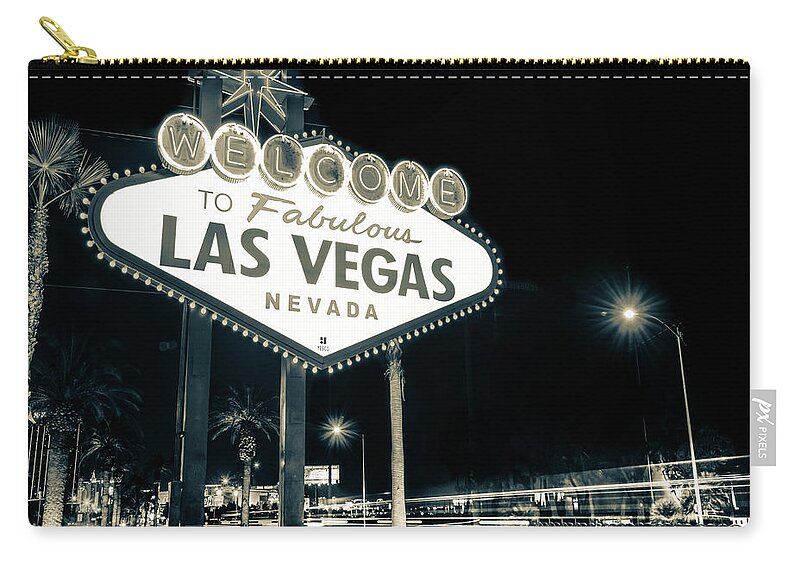 America Zip Pouch featuring the photograph Las Vegas Famous Welcome Sign in Sepia by Gregory Ballos
