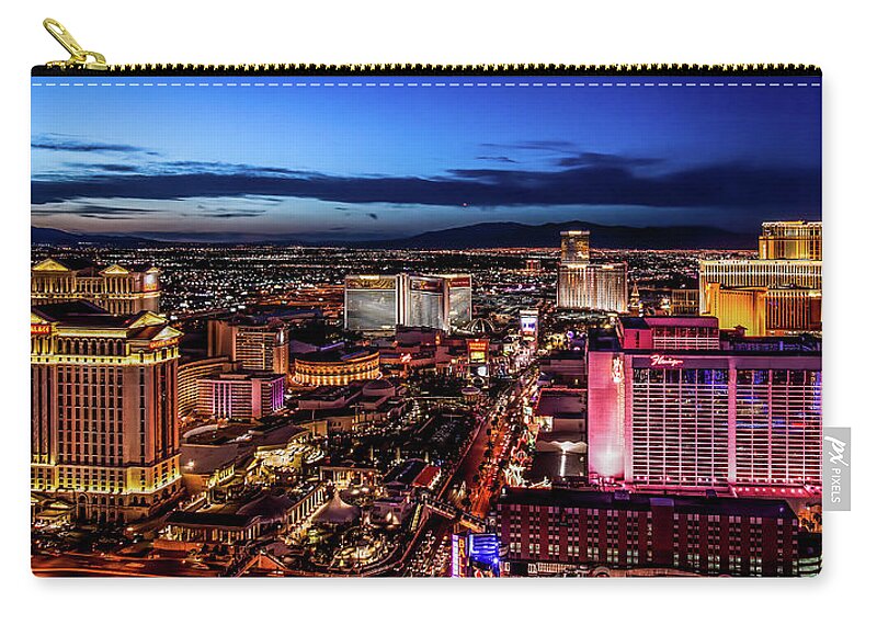 America Zip Pouch featuring the photograph Las Vegas strip, HDR at night bird's eye view by Jean-Luc Farges