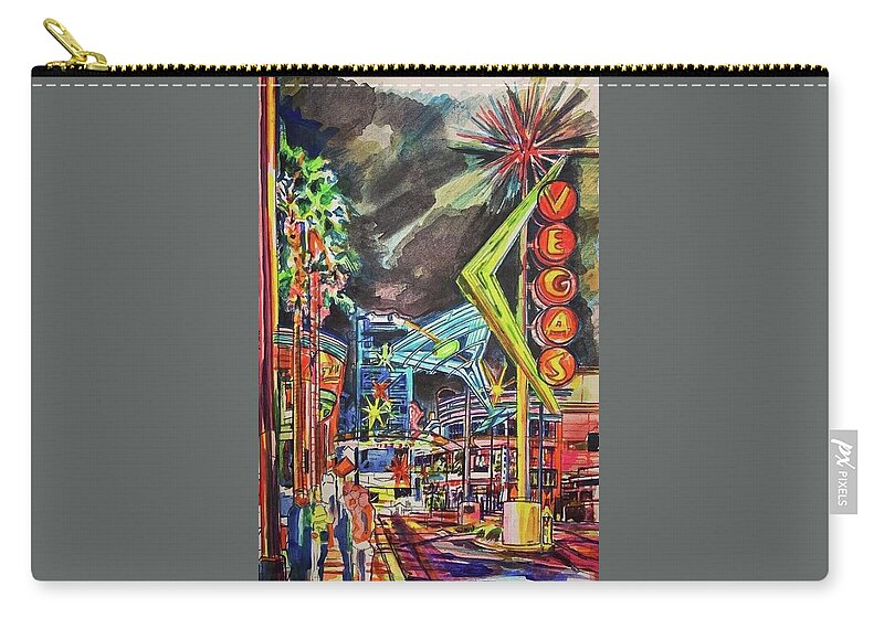 Urban Landscape Zip Pouch featuring the painting Las Vegas by Try Cheatham