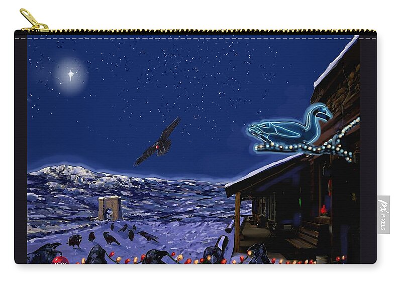 Blue Goose Carry-all Pouch featuring the digital art Last Chistmas Conspiracy at the Blue Goose by Les Herman