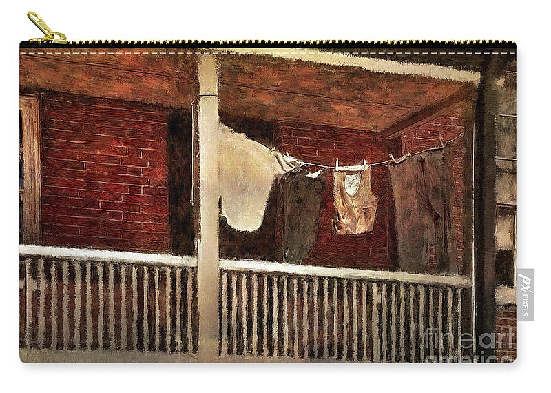 Civil War Zip Pouch featuring the digital art Laundry Day At Harpers Ferry by Lois Bryan