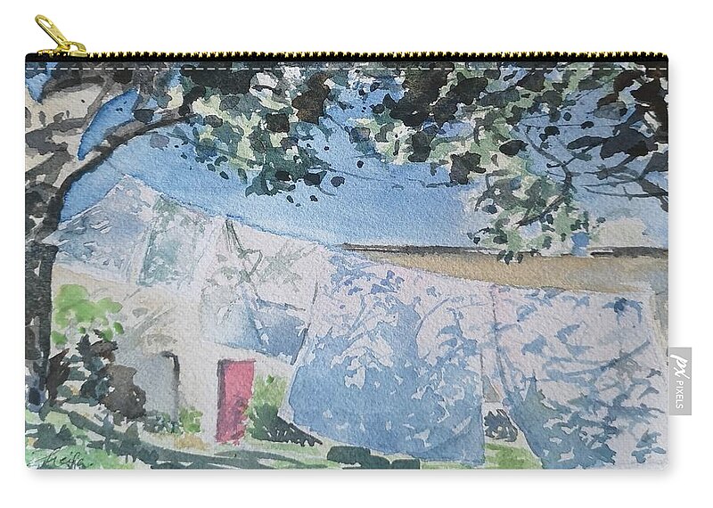 Watercolour Zip Pouch featuring the painting Laundry Day by Sheila Romard