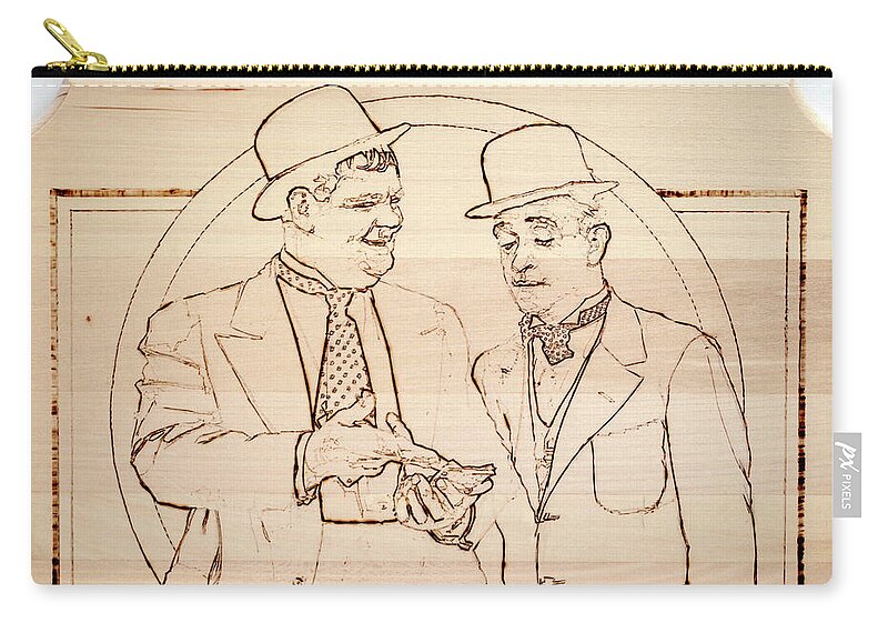 Pyrography Zip Pouch featuring the pyrography Laurel And Hardy - Thicker Than Water by Sean Connolly