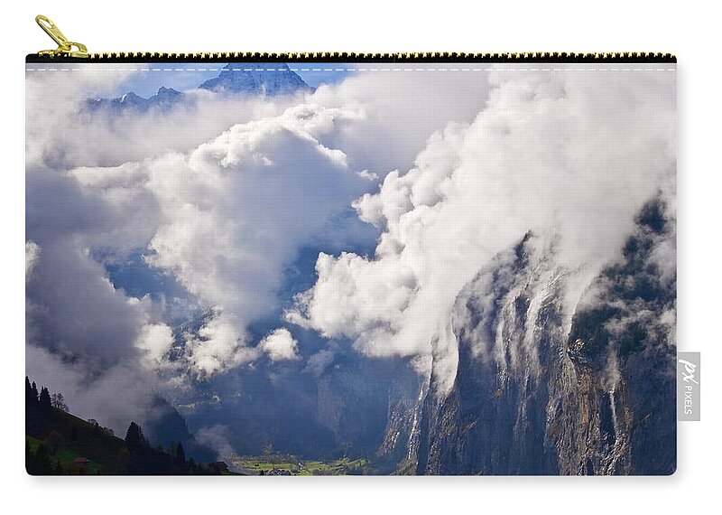 Landscapes Zip Pouch featuring the photograph Lauterbrunen Valley, Swiss Alps by Amelia Racca