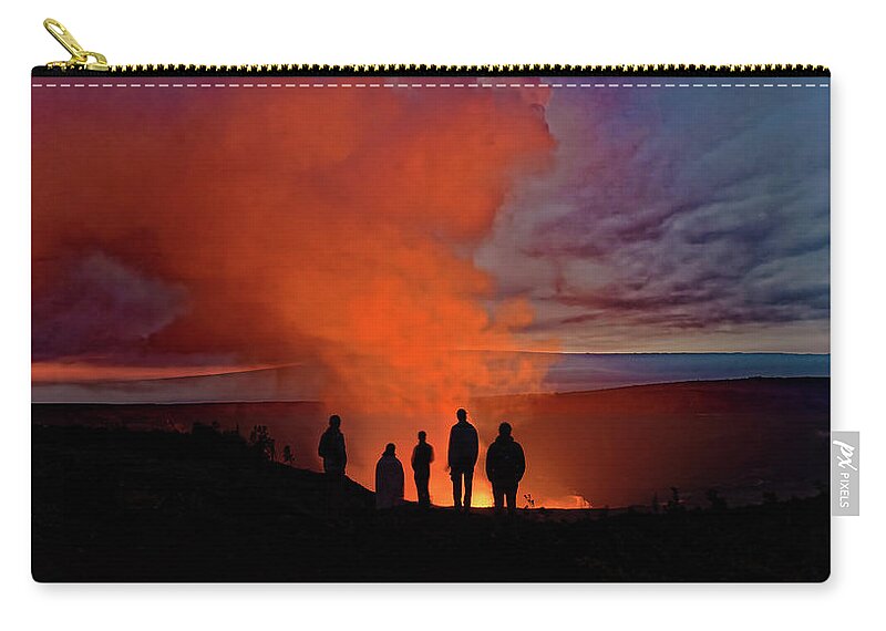 Volcanic Eruption Zip Pouch featuring the photograph Lava Eruption Campfire by Heidi Fickinger