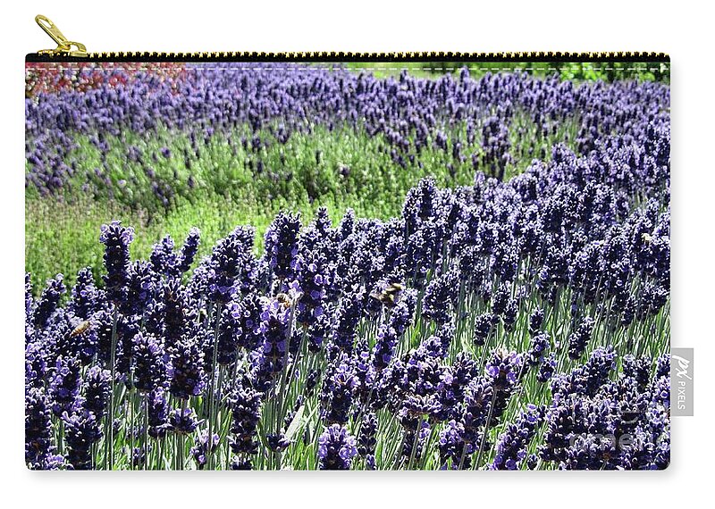 Lavender Zip Pouch featuring the photograph Lavender and Bees by Wendy Golden