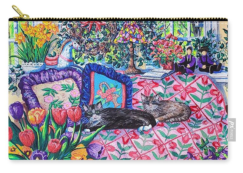 Quilt Zip Pouch featuring the painting Lazy Cats by Diane Phalen