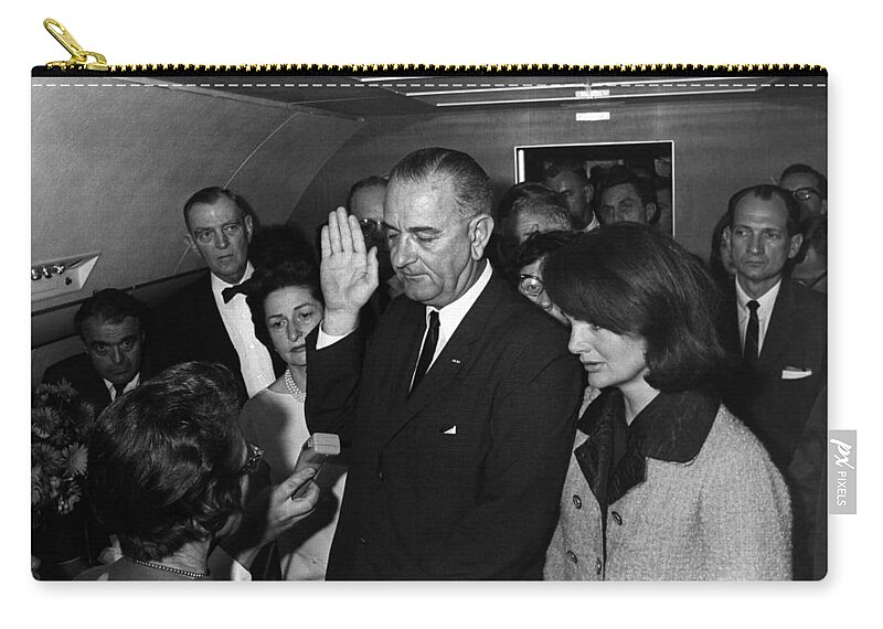 Lbj Zip Pouch featuring the photograph LBJ Taking The Oath On Air Force One by War Is Hell Store