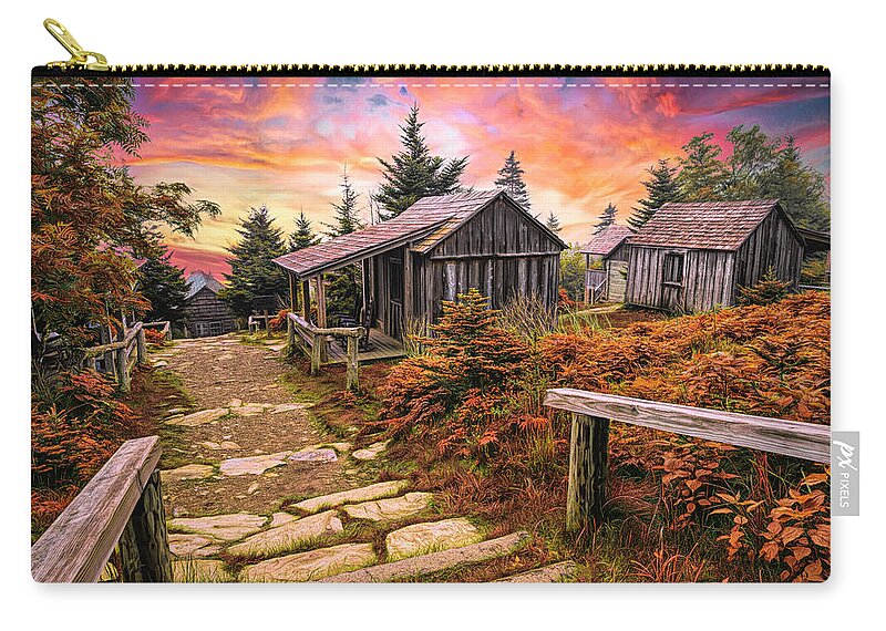 Barns Zip Pouch featuring the photograph Le Conte Lodge Cabins in Early Autumn by Debra and Dave Vanderlaan