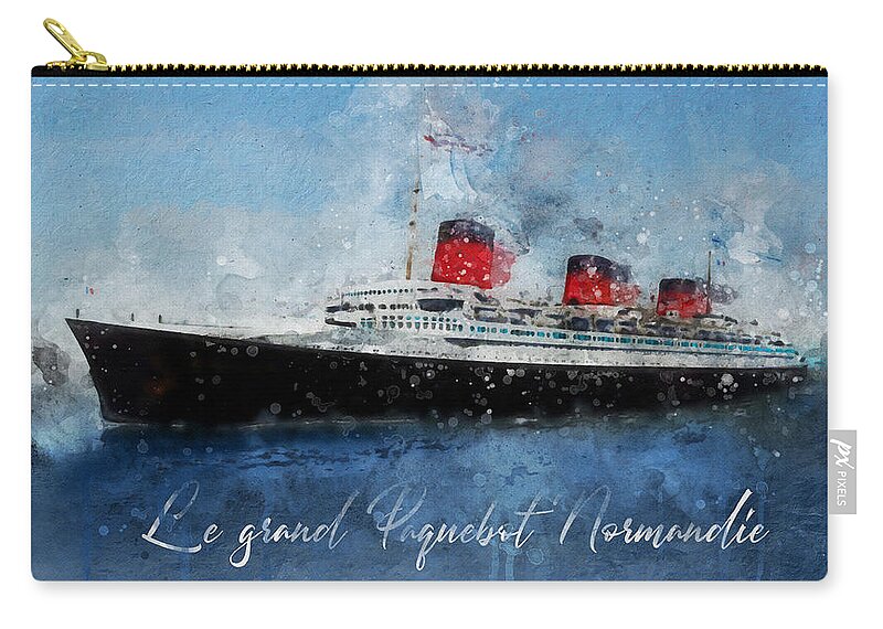 Steamer Carry-all Pouch featuring the digital art Le grand Paquebot Normandie by Geir Rosset