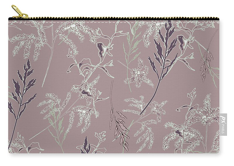 Leaves Zip Pouch featuring the digital art Leaf and Grass Botanical Print Pattern by Sand And Chi