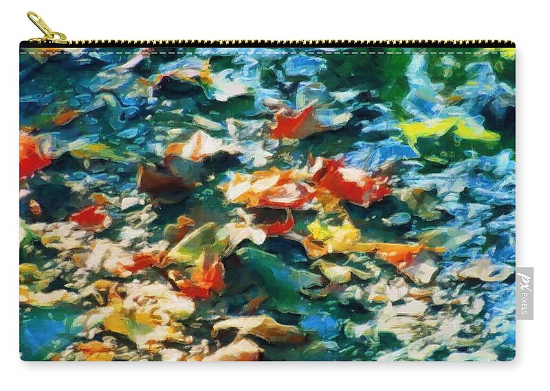 Leaves Carry-all Pouch featuring the mixed media Leaves in the Stream 2021 by Christopher Reed