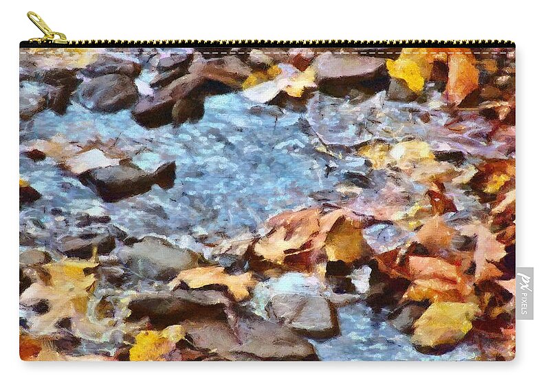 Leaves Carry-all Pouch featuring the mixed media Leaves in the Stream by Christopher Reed